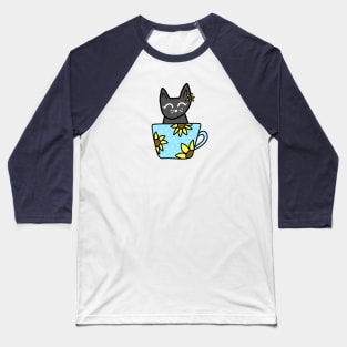 Black Cat in a Blue and White Polka Dot Sunflower Mug, made by EndlessEmporium Baseball T-Shirt